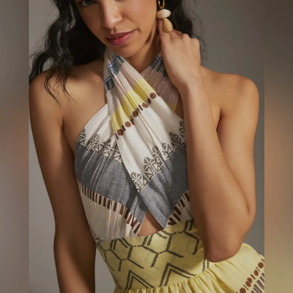 Anthropologie Yellow, Gray & Cream Striped Maxi Dress - Picture 3 of 4